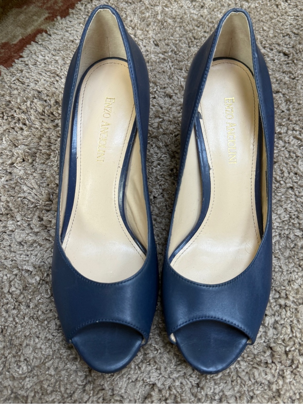 Enzo Angiolini Navy Peep-Toe Leather Heels